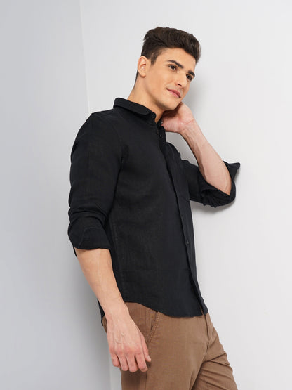 Black Solid Linen Shirt