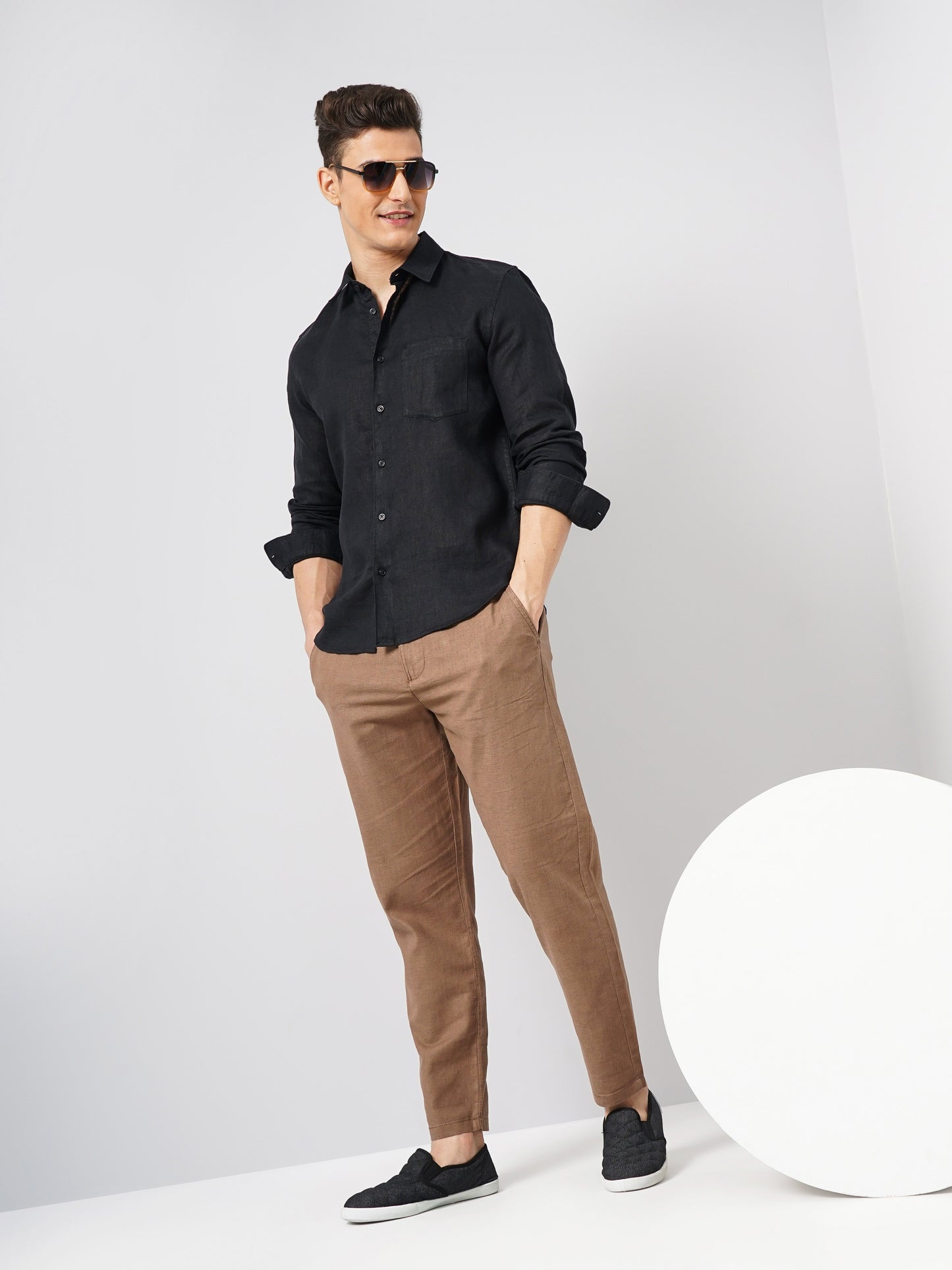 Black Solid Linen Shirt