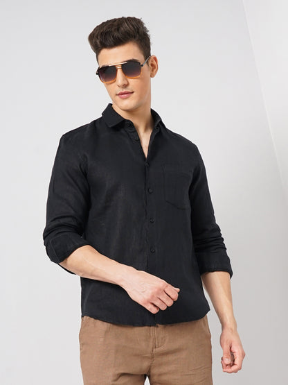 Black Solid Linen Shirt