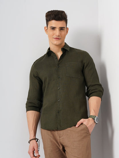 Green Solid Linen Shirt