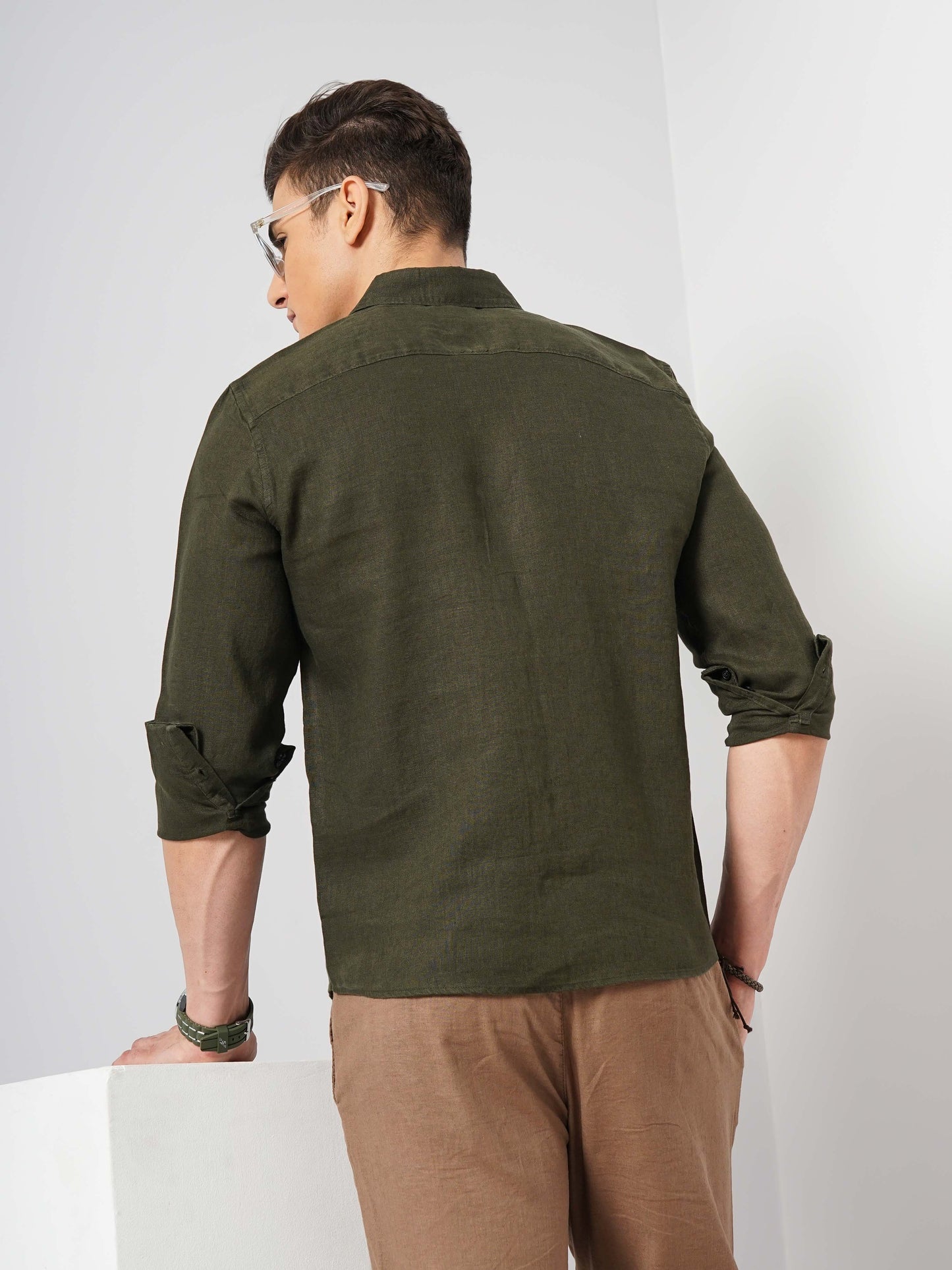 Green Solid Linen Shirt