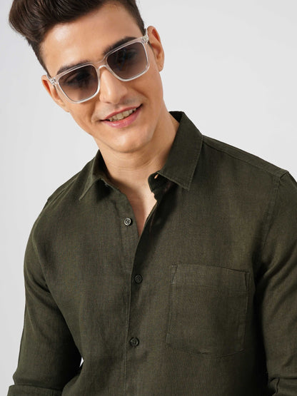 Green Solid Linen Shirt