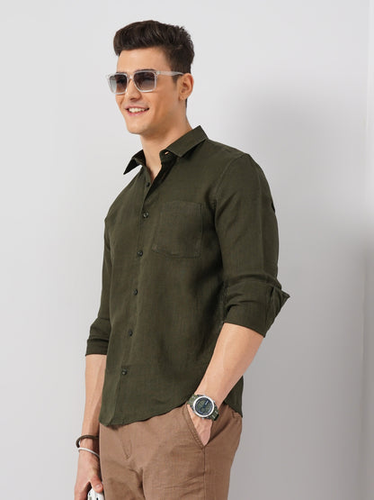 Green Solid Linen Shirt