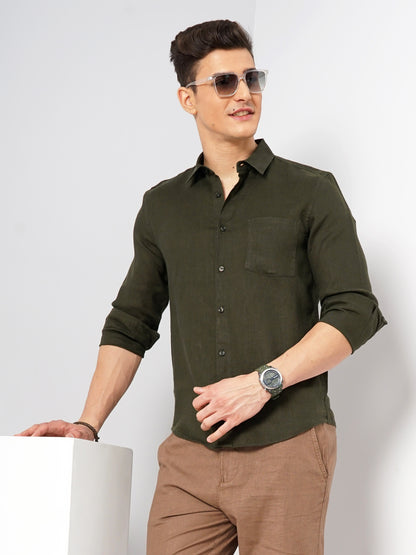 Green Solid Linen Shirt