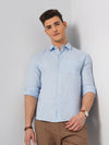 Celio* Solid Regular Fit Linen Blue Formal Shirt