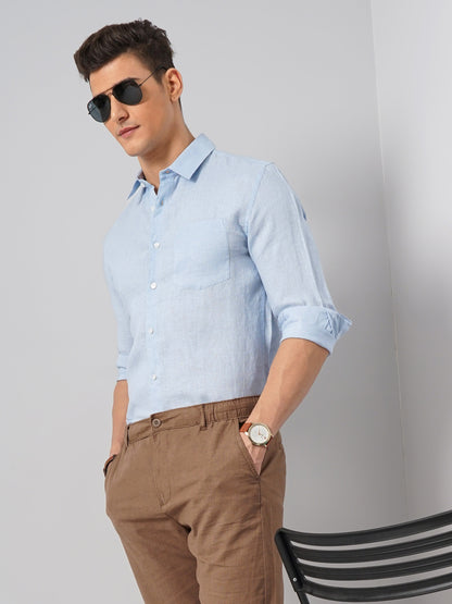 Blue Solid Linen Shirt