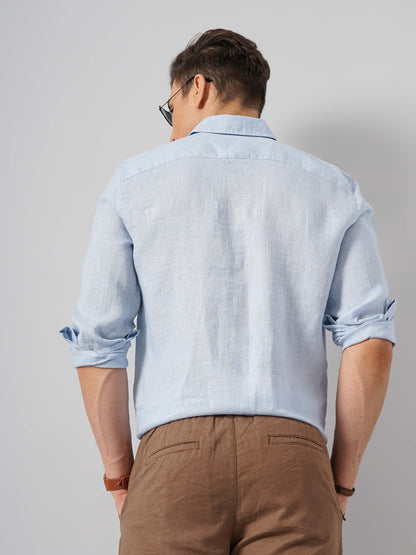 Blue Solid Linen Shirt