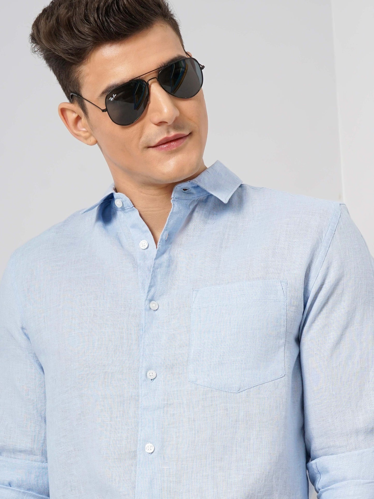 Blue Solid Linen Shirt