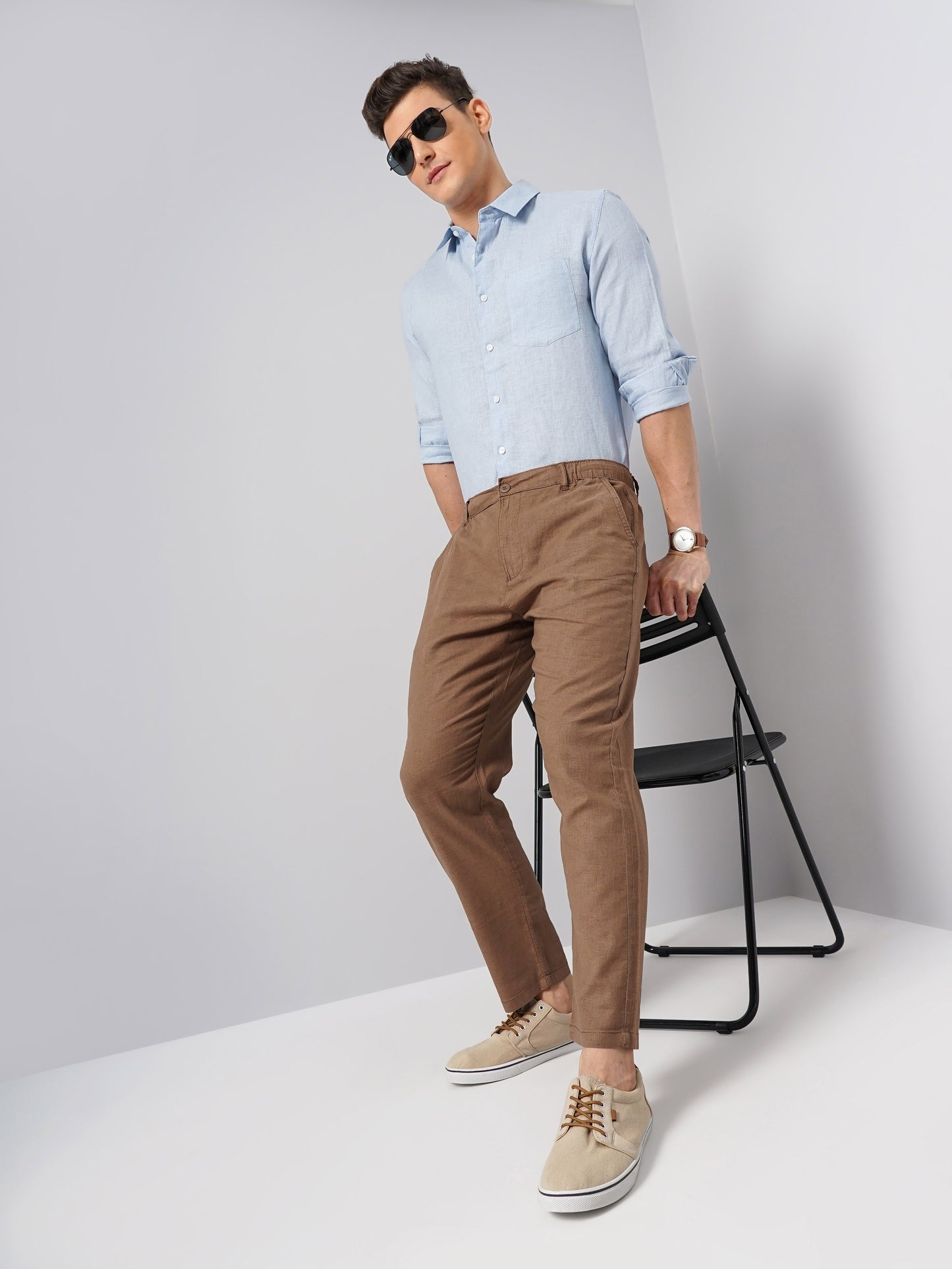 Blue Solid Linen Shirt