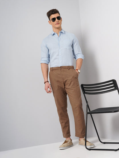 Blue Solid Linen Shirt