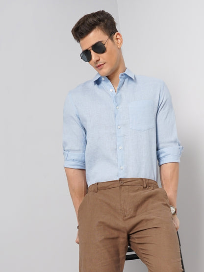 Blue Solid Linen Shirt