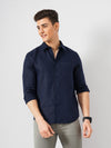 Celio* Solid Regular Fit Linen Navy Blue Shirt