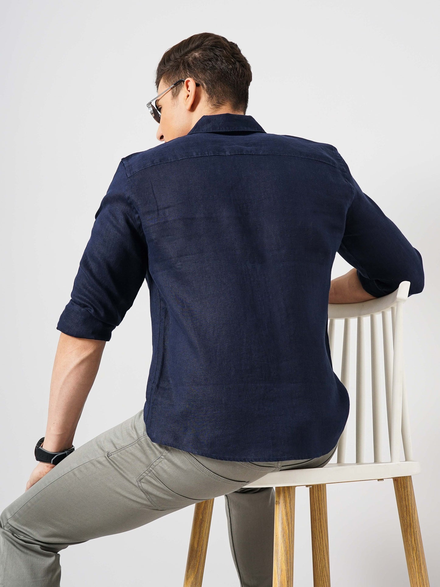 Navy Blue Solid Linen Shirt