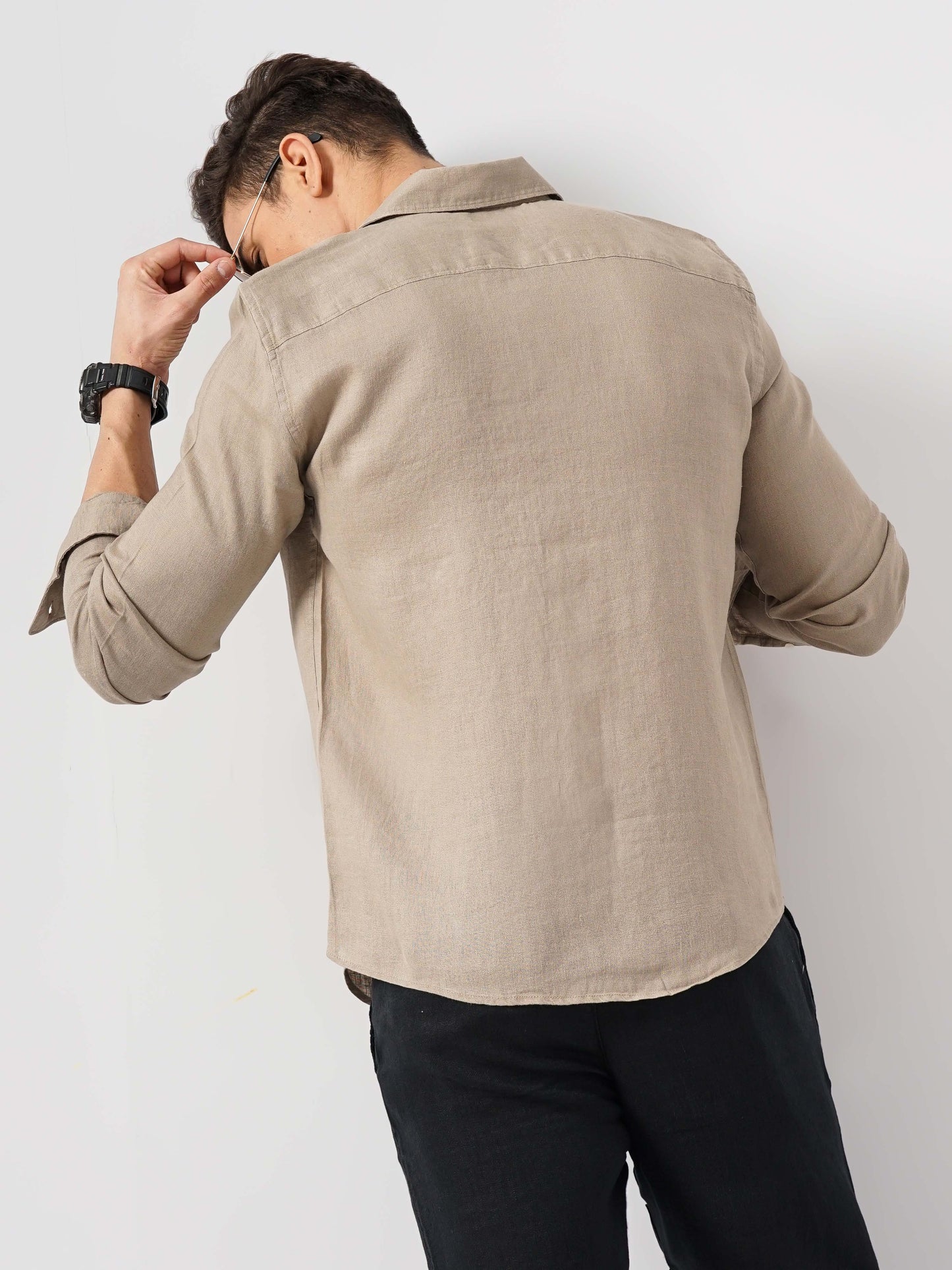 Beige Solid Linen Shirt