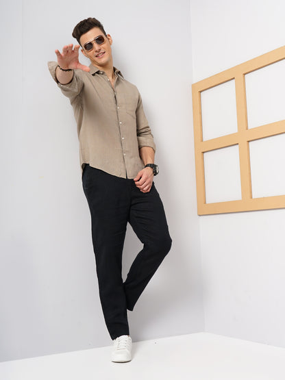 Beige Solid Linen Shirt