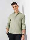Celio* Solid Regular Fit Linen Green Shirt