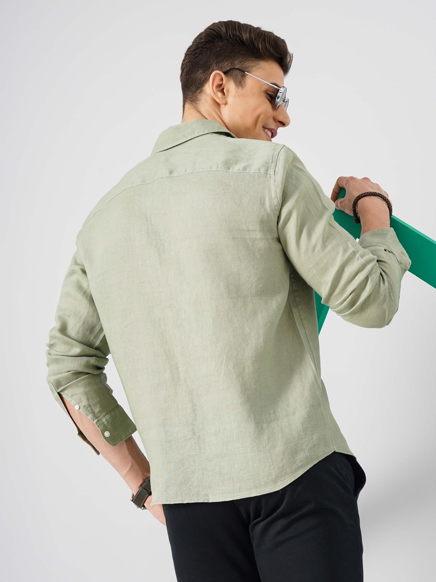 Green Solid Linen Shirt