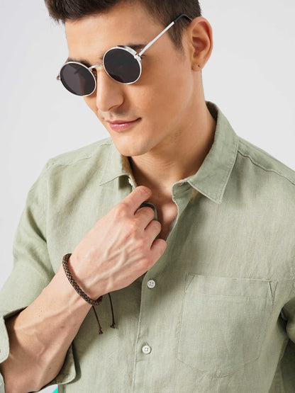 Green Solid Linen Shirt