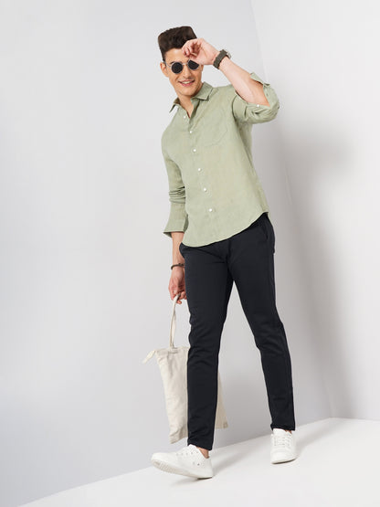 Green Solid Linen Shirt