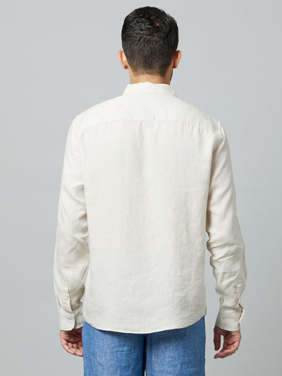 Celio* Men White Solid Regular Fit Linen Shirt