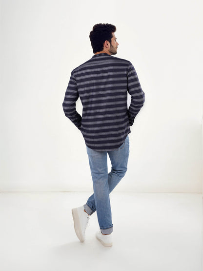 Celio Men Navy Blue Striped Regular Fit Cotton Shirts