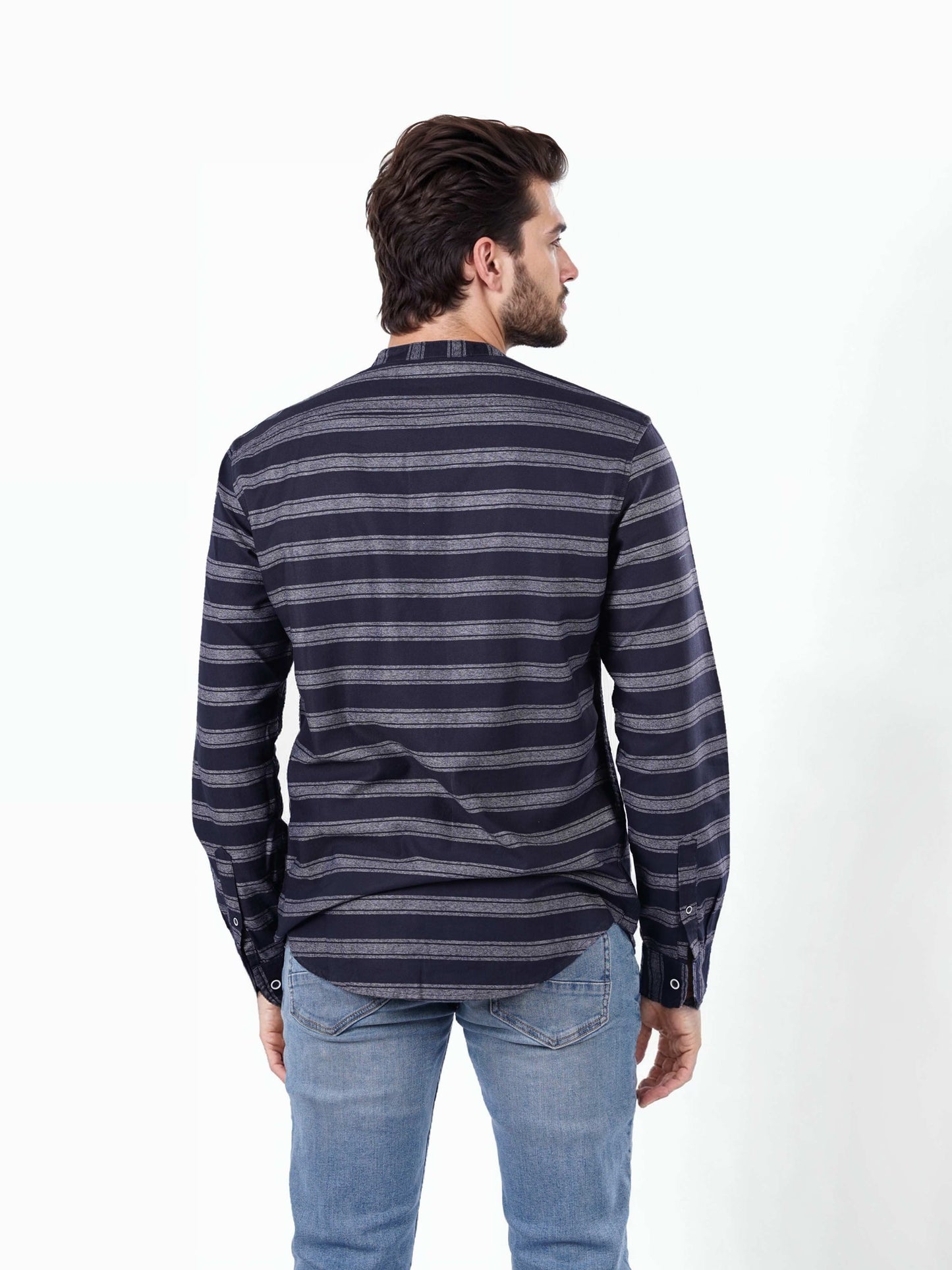 Celio Men Navy Blue Striped Regular Fit Cotton Shirts