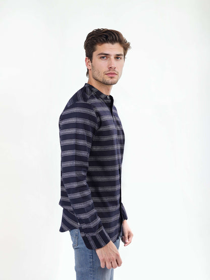 Celio Men Navy Blue Striped Regular Fit Cotton Shirts