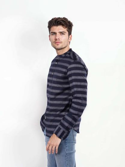 Celio Men Navy Blue Striped Regular Fit Cotton Shirts