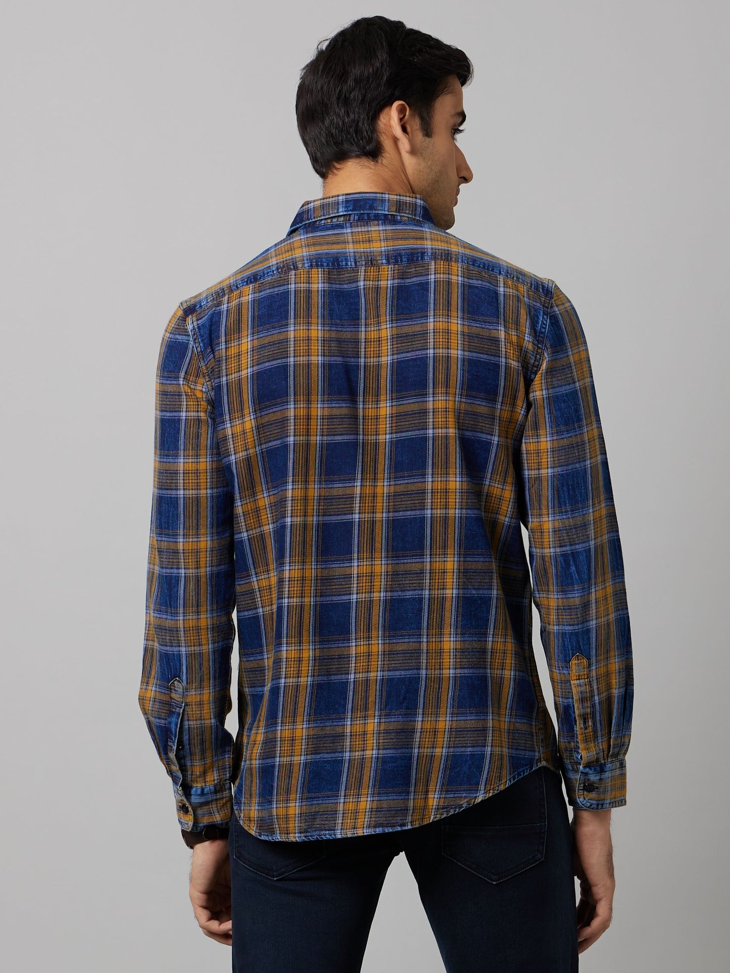 Celio Men Blue Checked Regular Fit Cotton Shirts