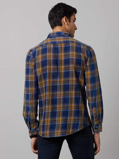 Celio Men Blue Checked Regular Fit Cotton Shirts