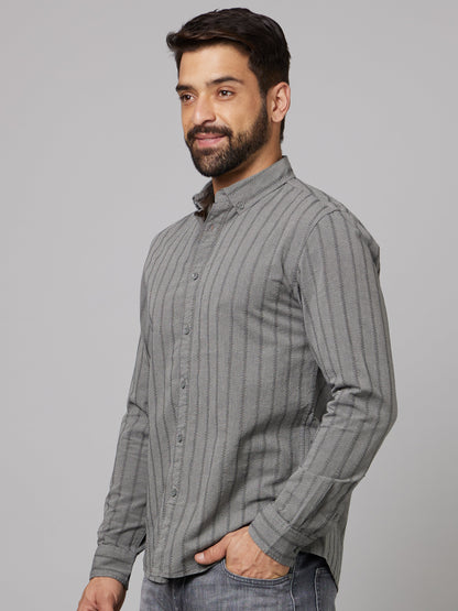 Celio* Men Blue Striped Regular Fit Cotton Shirts