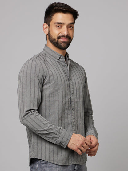 Celio* Men Blue Striped Regular Fit Cotton Shirts