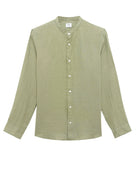 Regular Fit 100% Linen Solid Mao Collar Shirts - Khaki