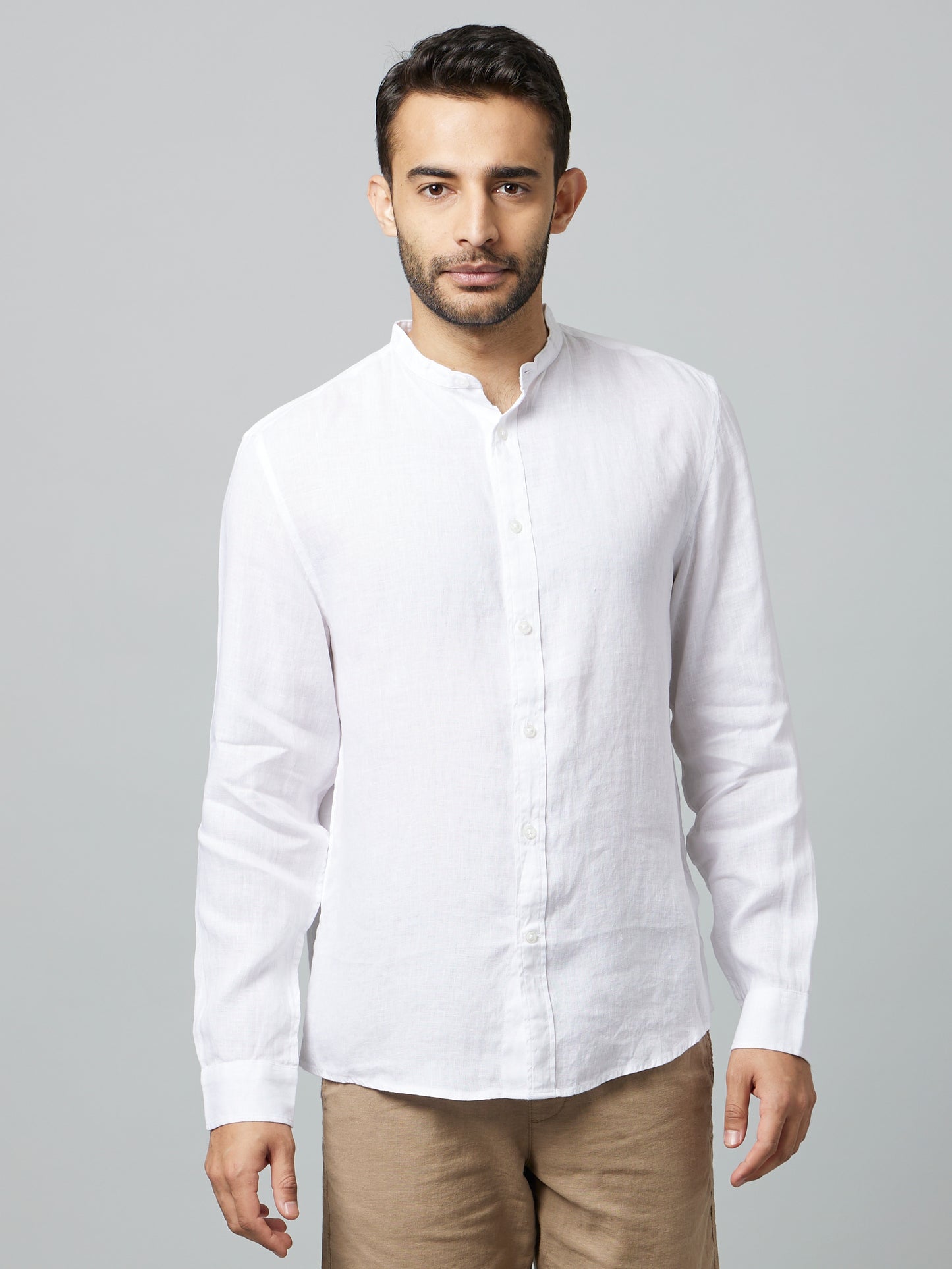 Celio* Solid Regular Fit Linen White Shirt