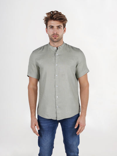 Celio* Solid Regular Fit Linen Olive Shirt