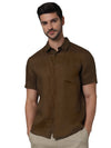 Celio* Solid Regular Fit Linen Brown Shirt