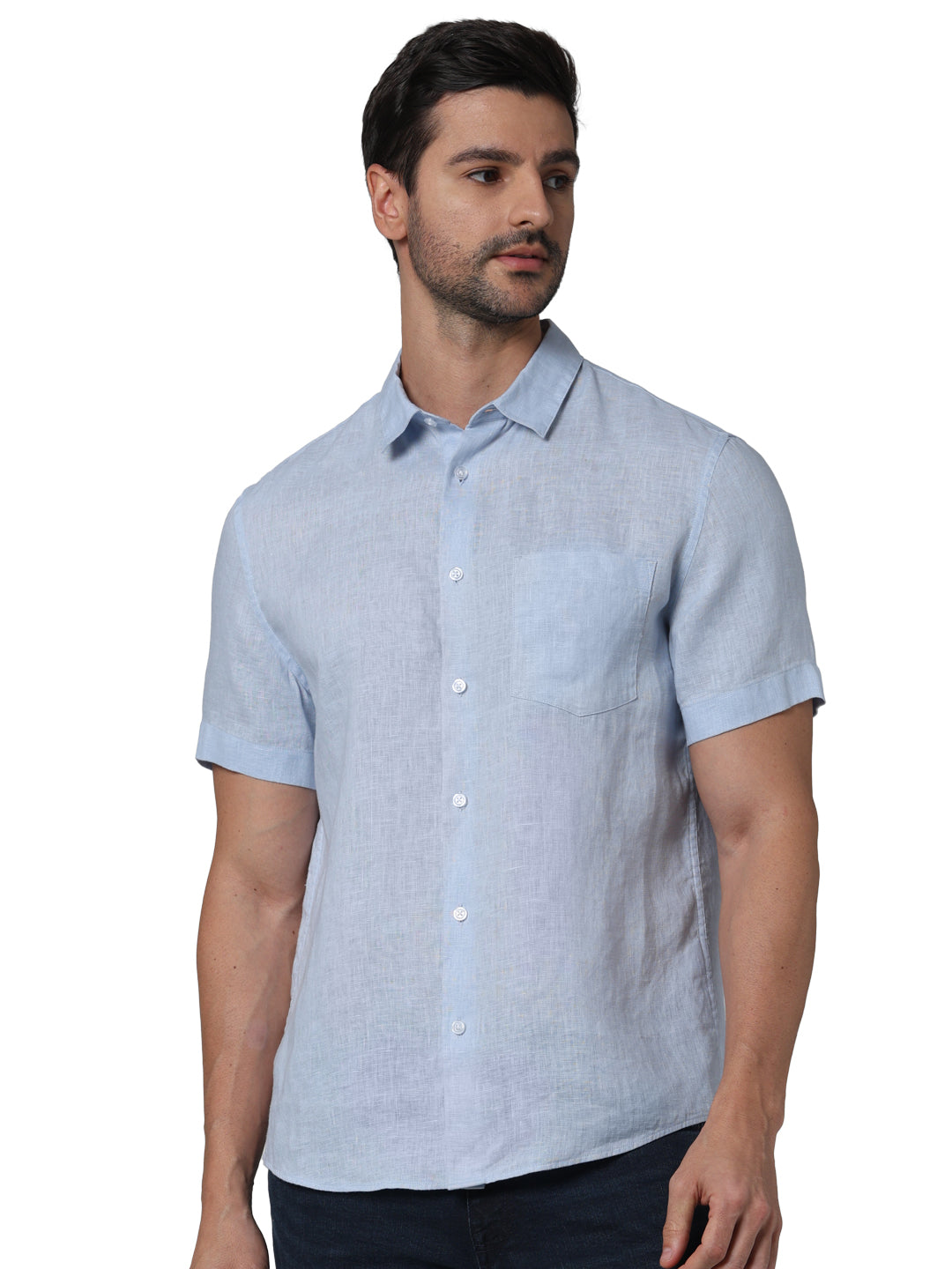 Blue Solid Linen Shirt