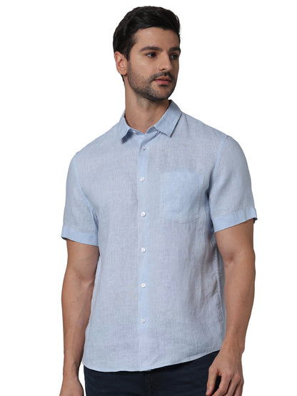 Blue Solid Linen Shirt