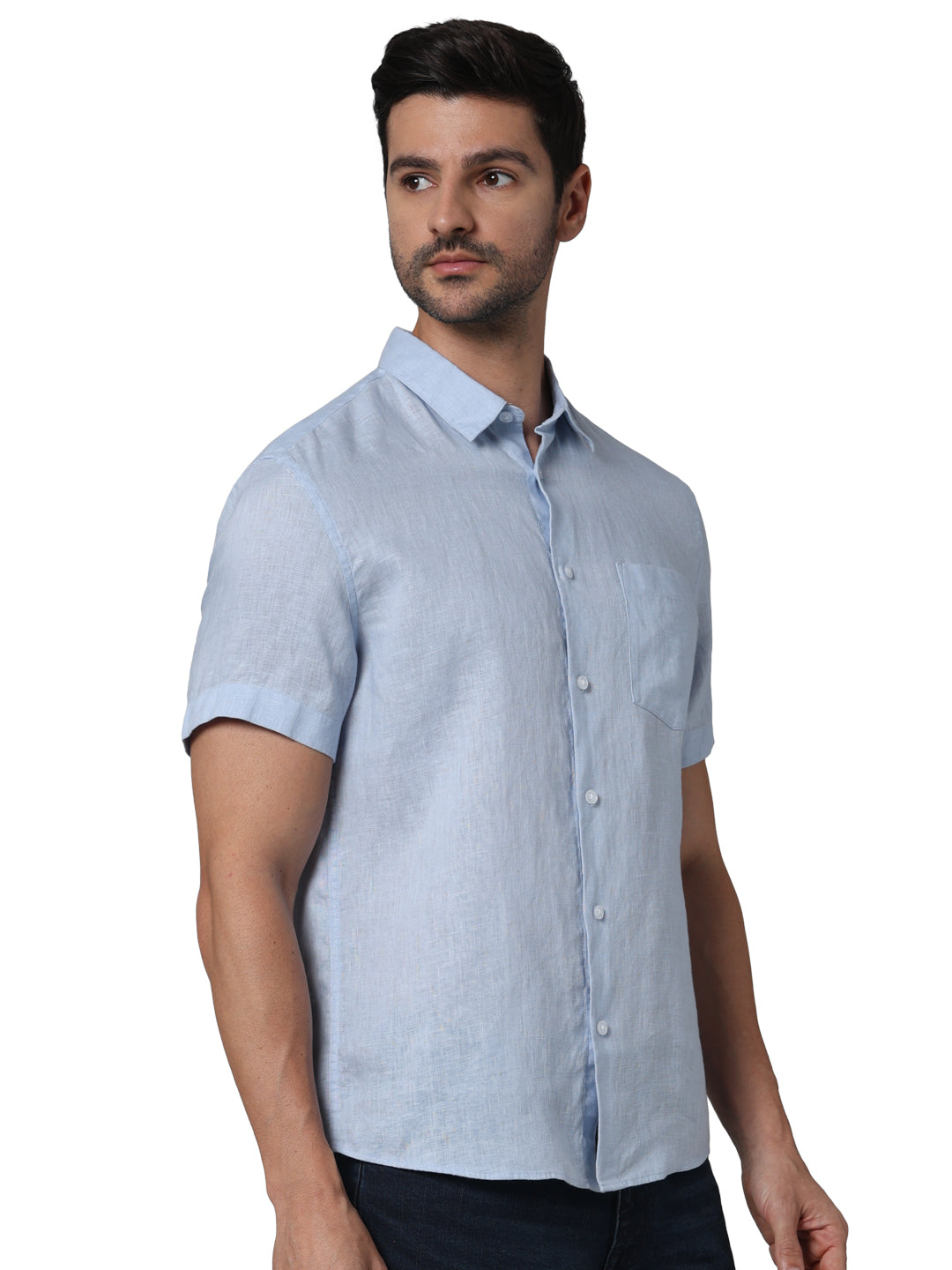 Blue Solid Linen Shirt