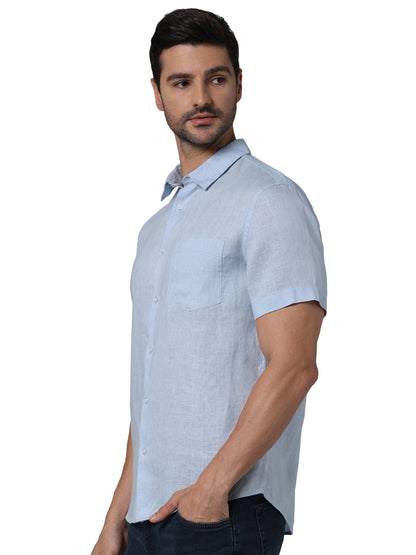 Blue Solid Linen Shirt