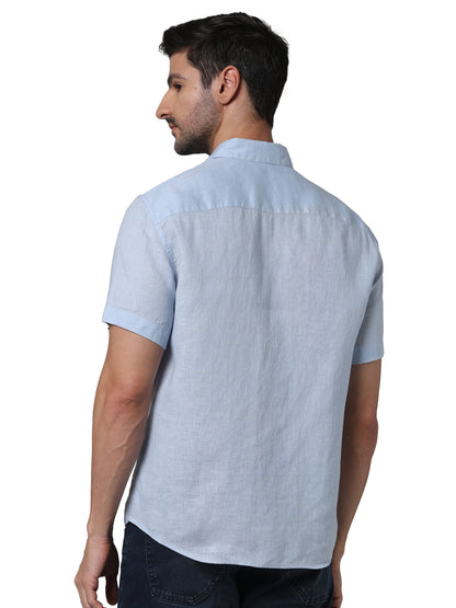 Blue Solid Linen Shirt