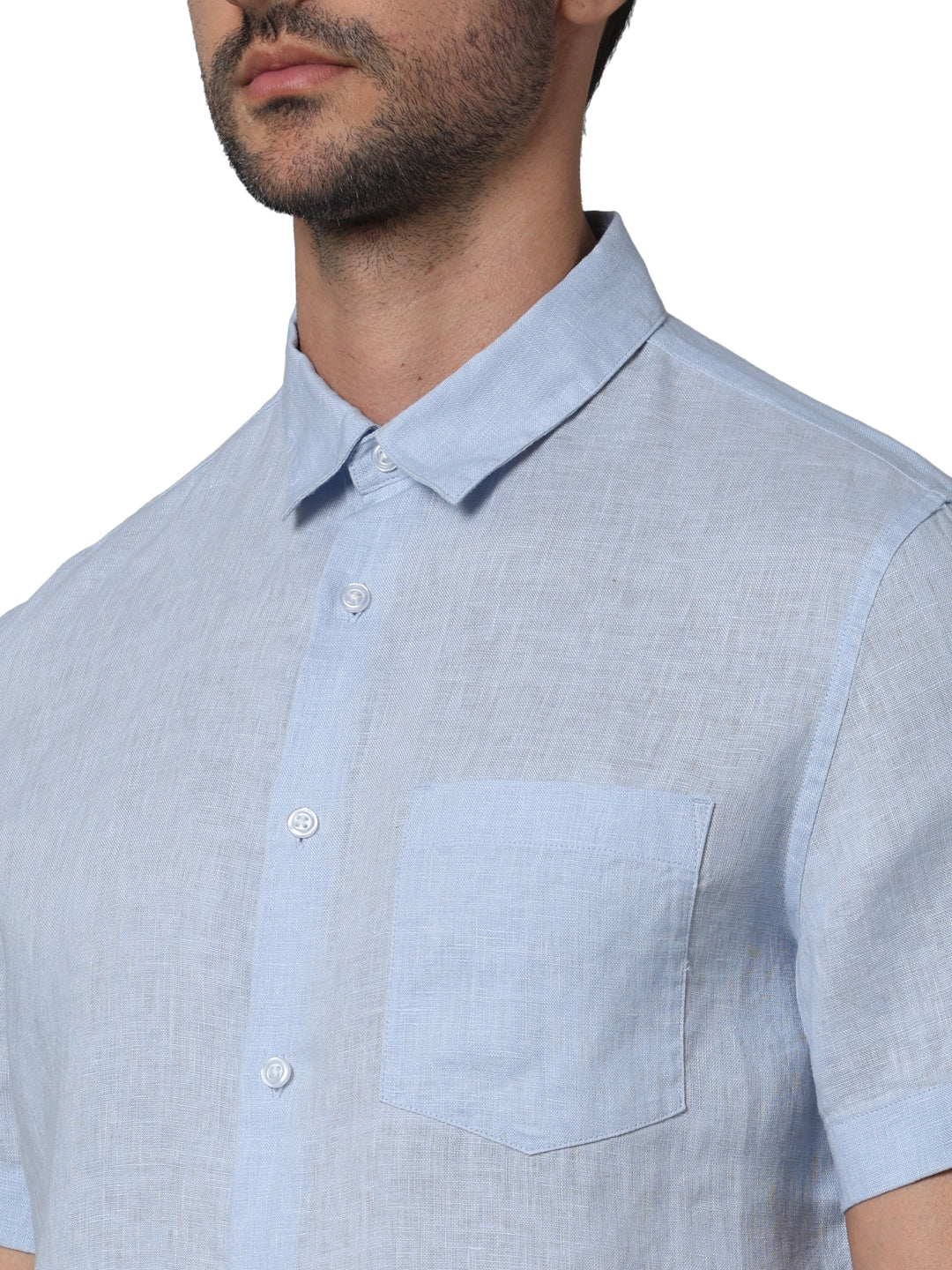 Blue Solid Linen Shirt