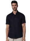 Celio* Solid Regular Fit Linen Navy Blue Shirt