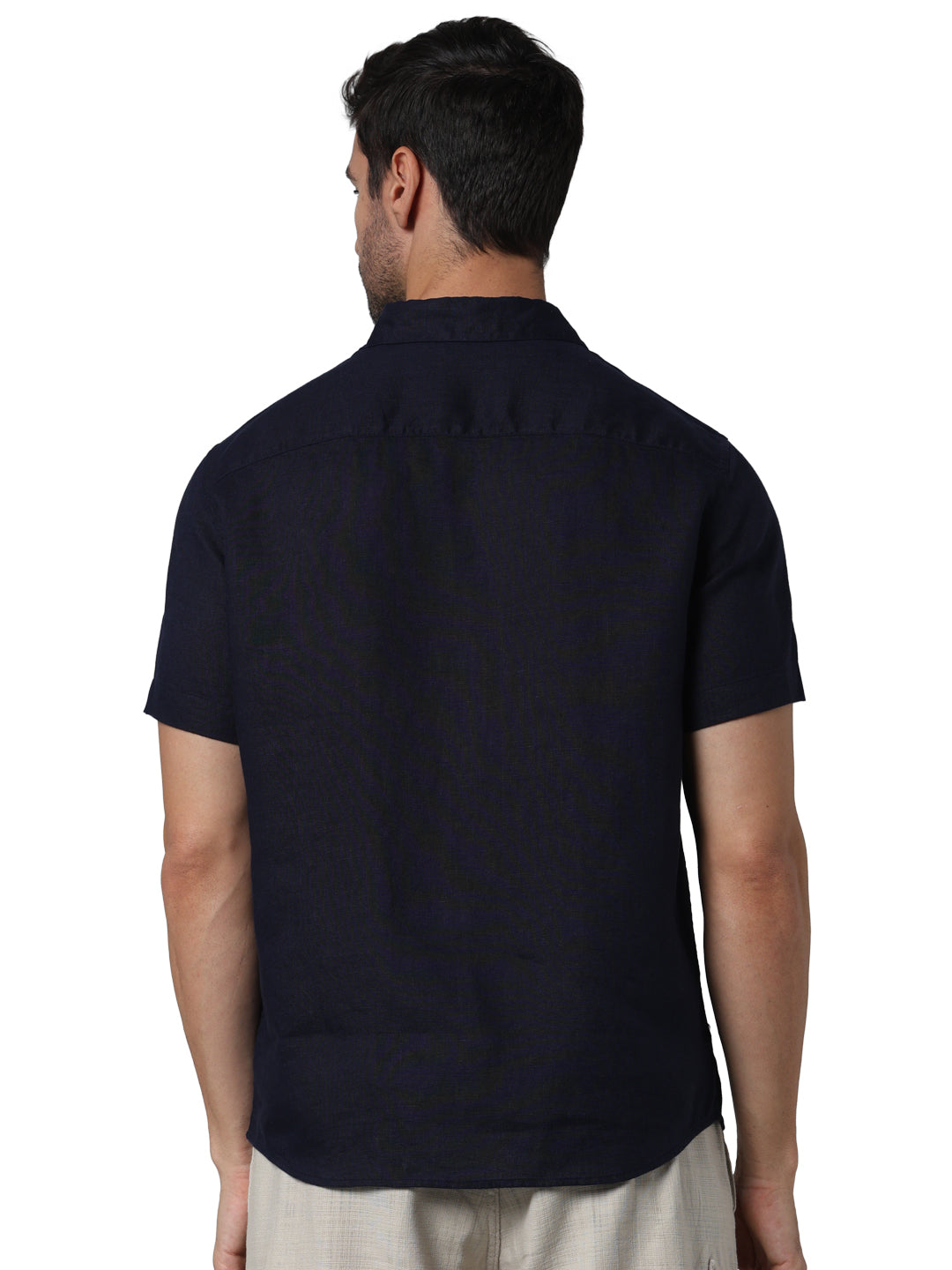 Navy Blue Solid Linen Shirt