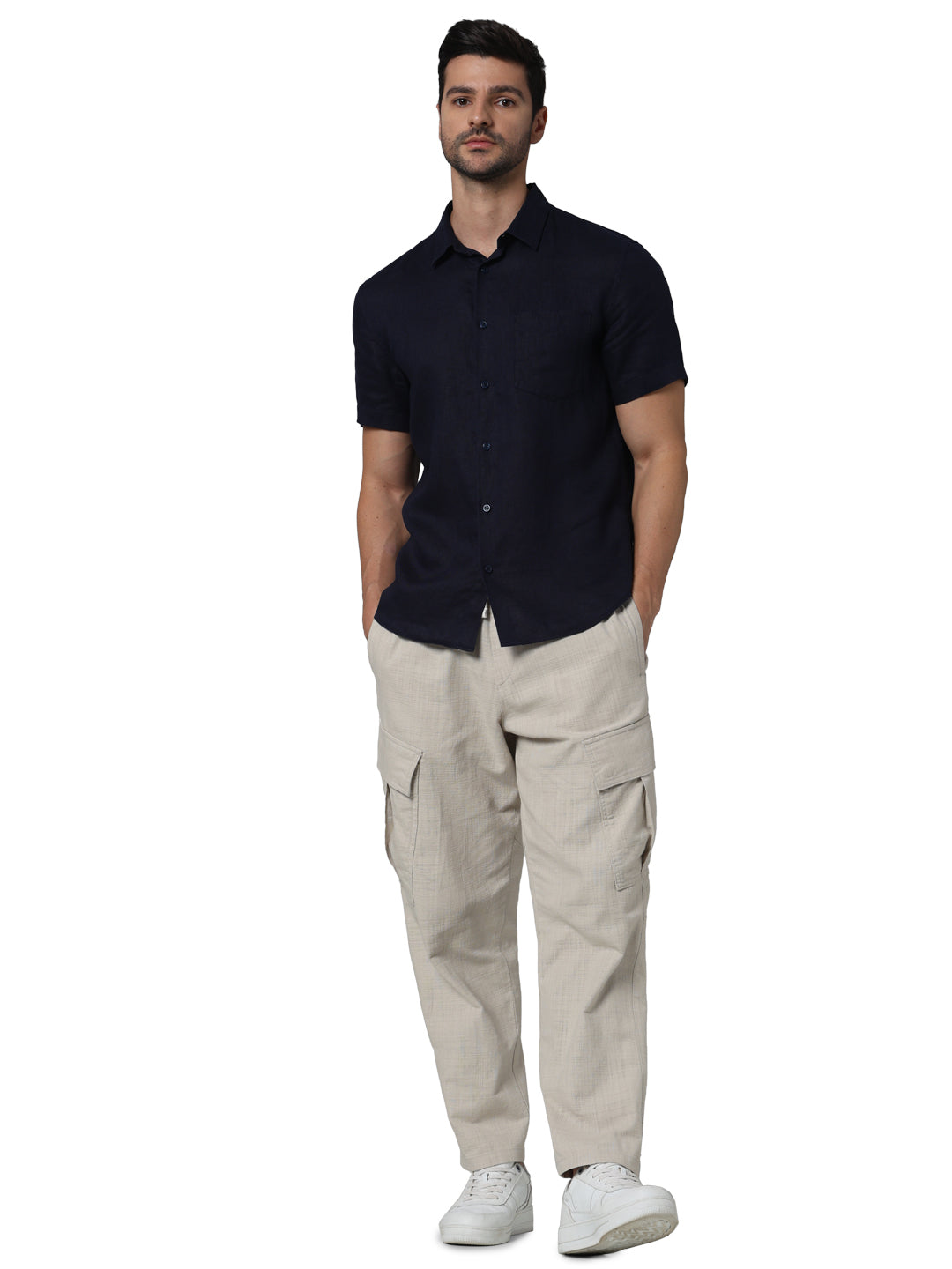 Navy Blue Solid Linen Shirt