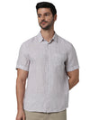 Celio* Striped Regular Fit Linen Beige Shirt