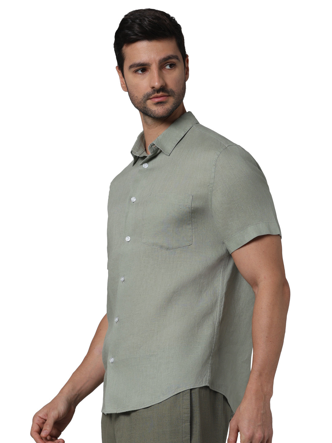 Green Solid Linen Shirt