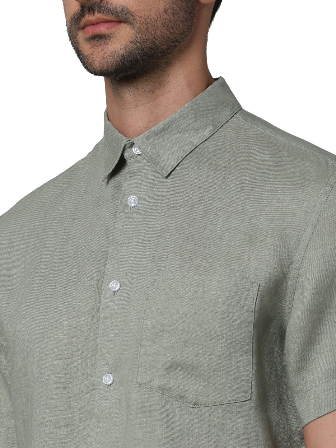 Green Solid Linen Shirt