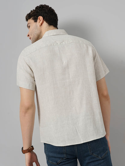 Off White Solid Linen Shirt