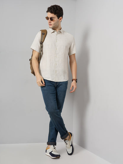 Off White Solid Linen Shirt